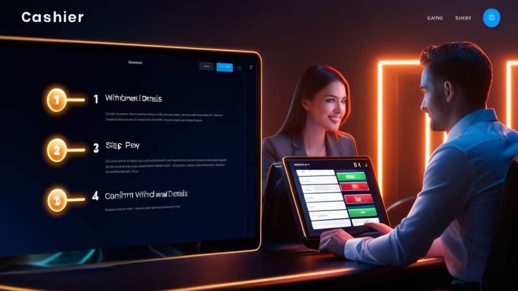 Schritt-für-Schritt-Auszahlung im dunklen Casino-Cashier-Design